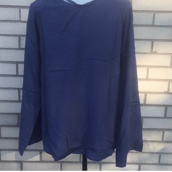 Navy Blue Drape Front Lace Up Tie Long Sleeve Top - Picture 4 of 8